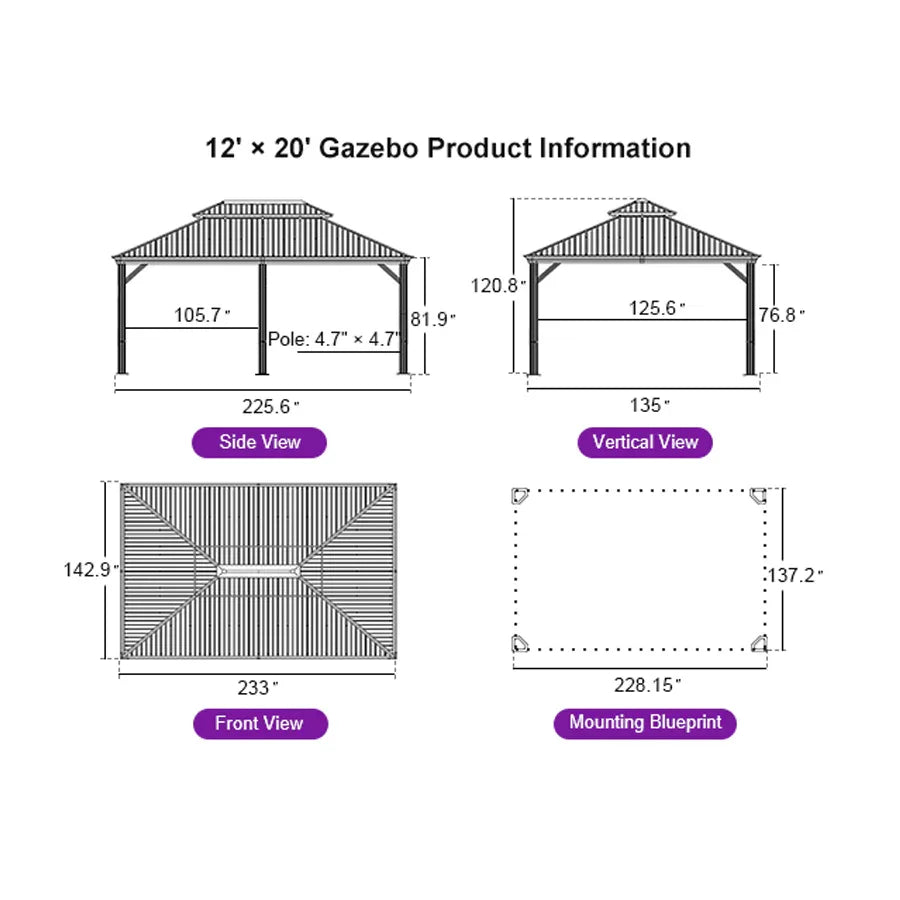PURPLE LEAF Hardtop Gazebo for Patio Wood Grain Aluminum Frame Awning with Netting