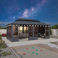 PURPLE LEAF Sunroom Hardtop Gazebo Solarium Grey Galvanized Steel Double Roof  All-Weather Aluminum Outdoor Screen House with String Lights
