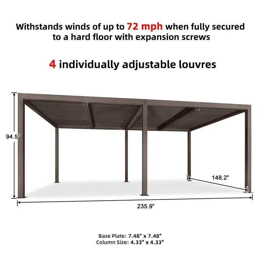 PURPLE LEAF Athena Louvered Pergola Bronze Outdoor Aluminum Pergola with Roller Blind Adjustable Gazebo for Patio Deck Garden