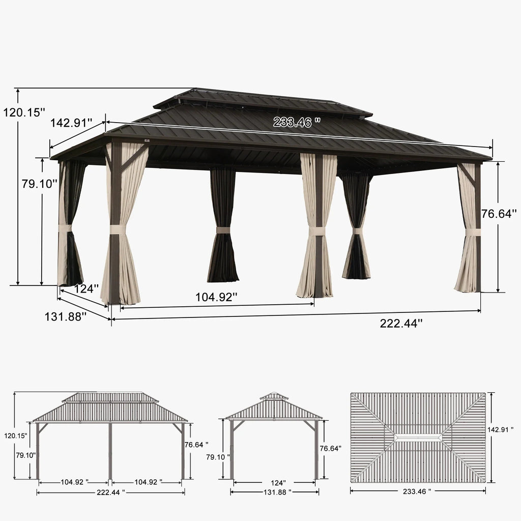PURPLE LEAF Hardtop Gazebo Featuring Galvanized Steel Double Roof and Bronze Aluminum Frame with Curtains and Netting for Patio and Poolside