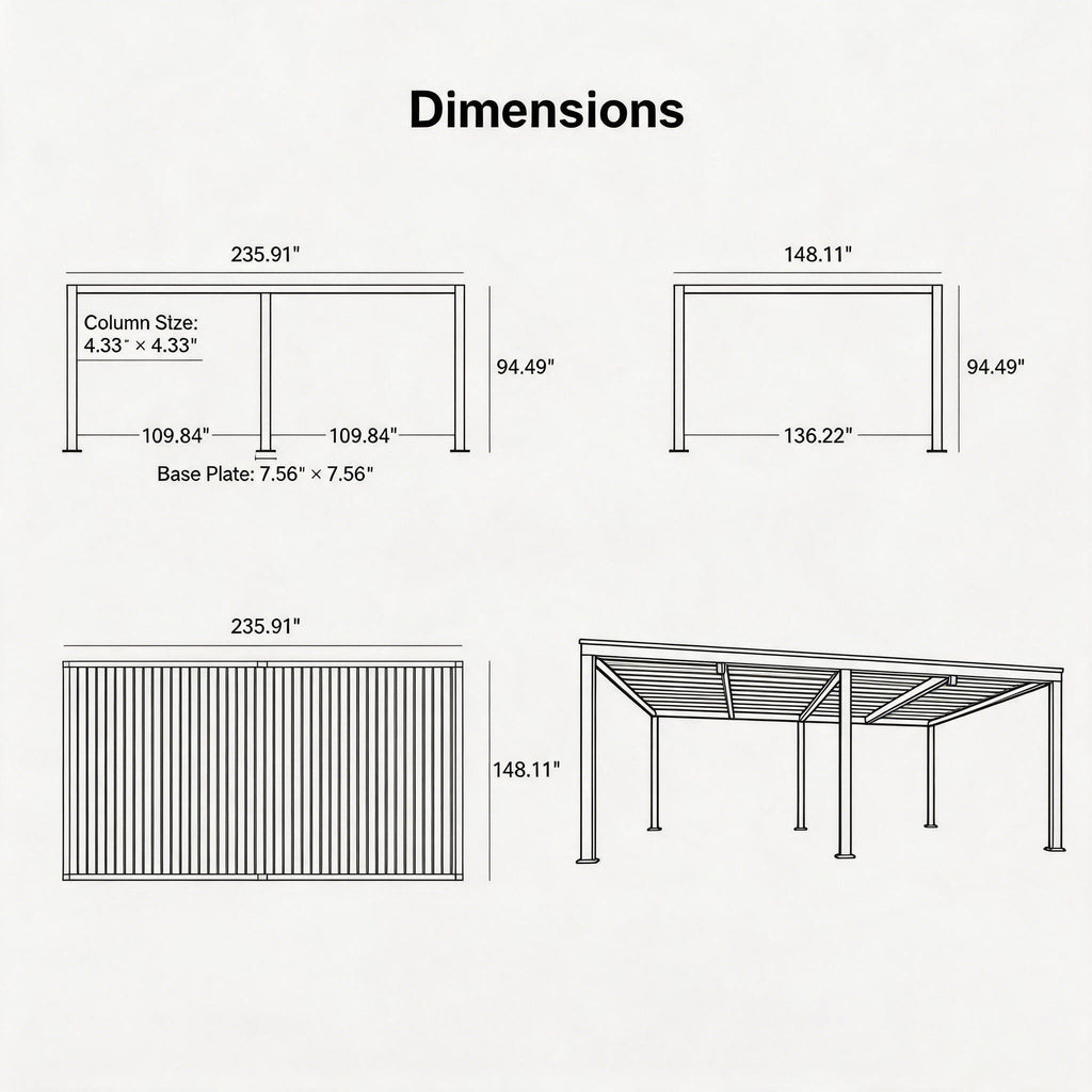 PURPLE LEAF Athena Louvered Pergola Modern Grey Pergola with White Roof for Deck Backyard Garden