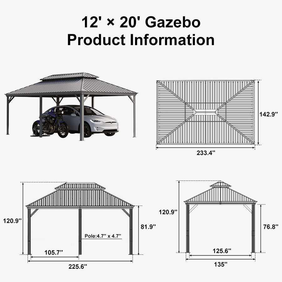 PURPLE LEAF Light Grey Metal Carport with Galvanized Steel Roof Heavy Duty Permanent Outdoor Car Shelter