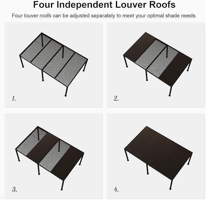 PURPLE LEAF Athena Louvered Pergola Bronze Outdoor Aluminum Pergola with Roller Blind Adjustable Gazebo for Patio Deck Garden