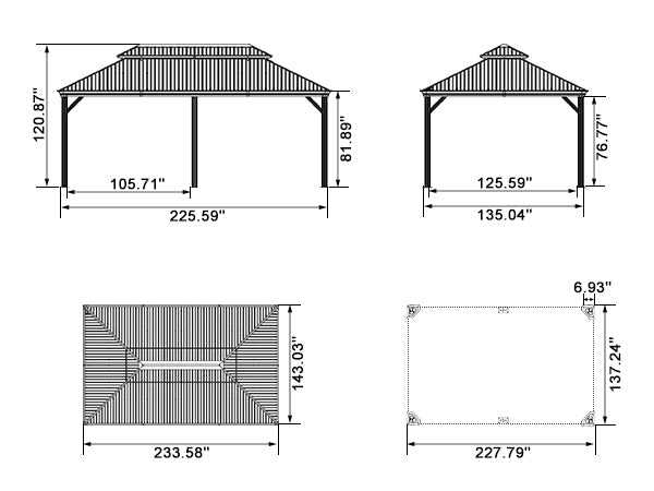 PURPLE LEAF Patio Gazebo for Backyard Grey Hardtop Galvanized Steel Roof Awning with Upgrade Curtain