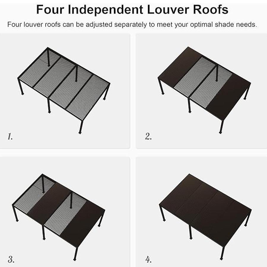 PURPLE LEAF Athena Louvered Pergola Bronze Outdoor Aluminum Pergola with Roller Blind Adjustable Gazebo for Patio Deck Garden