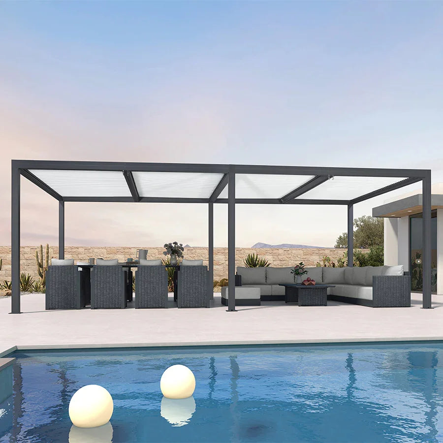 PURPLE LEAF Athena Louvered Pergola Modern Grey Pergola with White Roof for Deck Backyard Garden