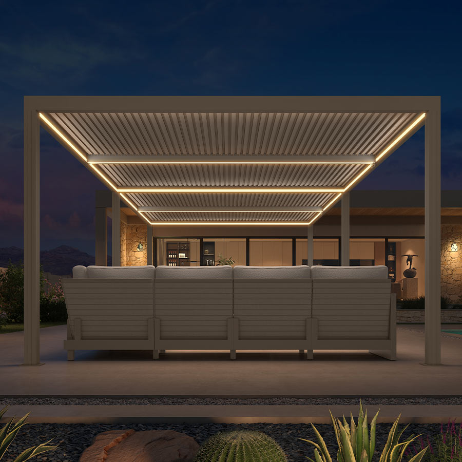 PURPLE LEAF Athena Louvered Pergola Champagne Outdoor Aluminum Pergola with Strip Lights Adjustable Gazebo for Patio Deck Garden