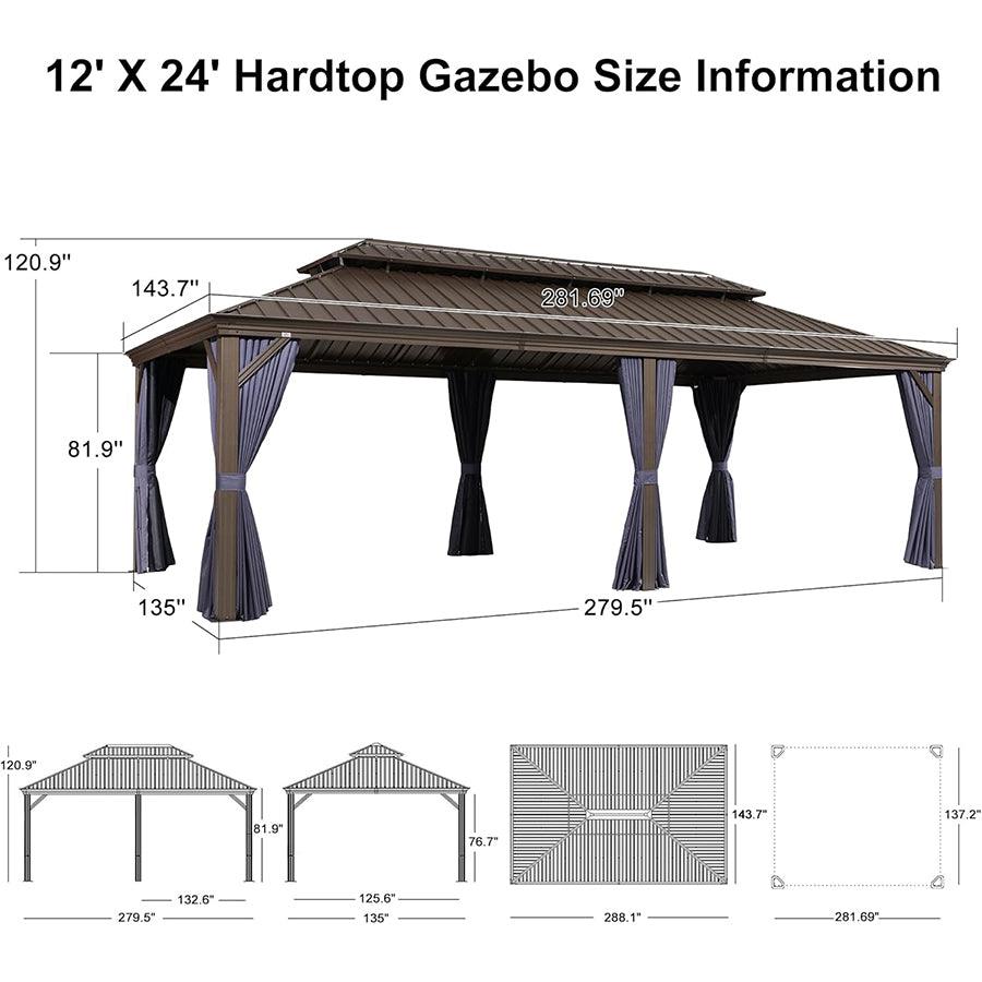 PURPLE LEAF Outdoor Hardtop Gazebo for Patio Bronze Aluminum Frame Pavilion with Navy-Blue Curtain and String Lights-clear