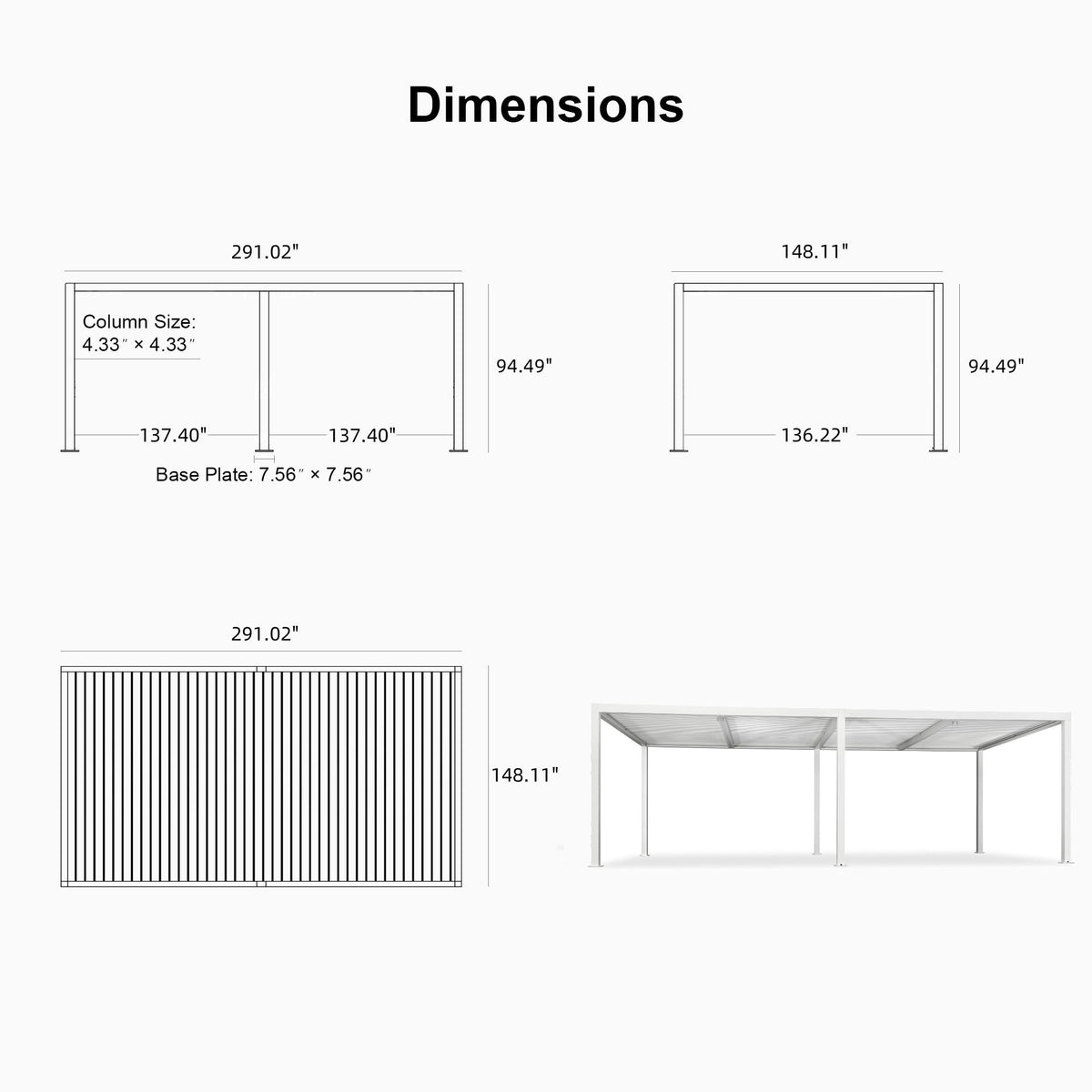 PURPLE LEAF Athena Louvered Pergola White Outdoor Aluminum Pergola with Strip Lights Adjustable Gazebo for Patio Deck Garden