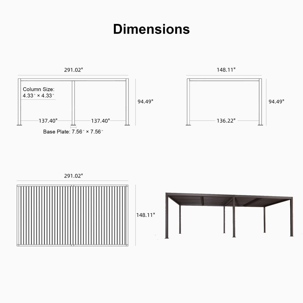 PURPLE LEAF Athena Louvered Pergola Bronze Outdoor Aluminum Pergola with Shutter Wall Adjustable Gazebo Rainproof for Patio Deck Garden