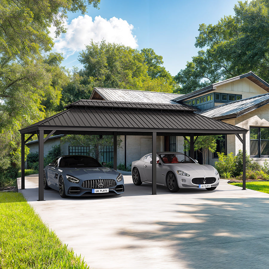 PURPLE LEAF Outdoor Metal Carport with Grey Steel Roof and Aluminum Frame Protective Shelter