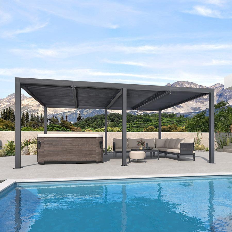 PURPLE LEAF Athena Louvered Pergola Outdoor Aluminum Pergola with Adjustable Roof for Deck Backyard Garden Hardtop Gazebo