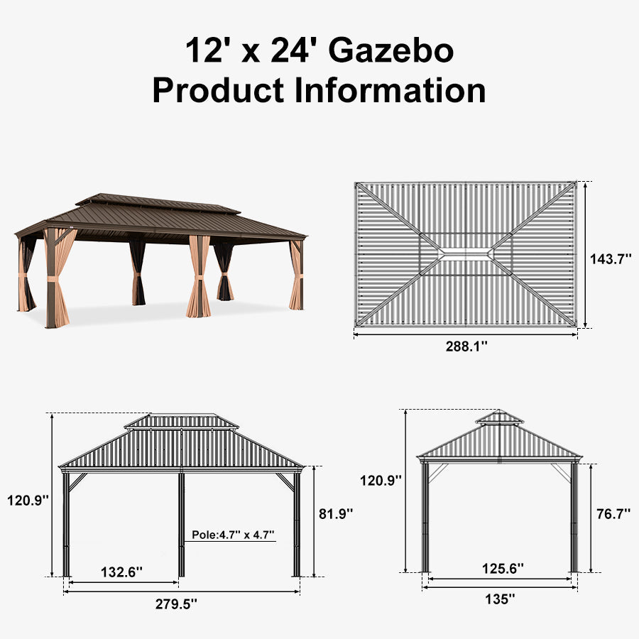 PURPLE LEAF Outdoor Hardtop Gazebo for Garden Bronze Double Roof Aluminum Frame Pavilion