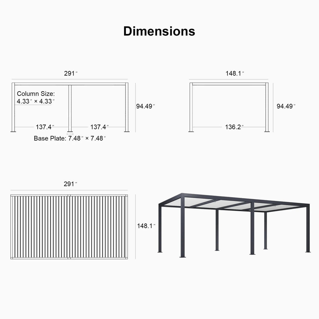 PURPLE LEAF Athena Louvered Pergola Modern Grey Pergola White Roof with Sanori Patio Couch Set Modular Sofas for Deck Backyard Garden