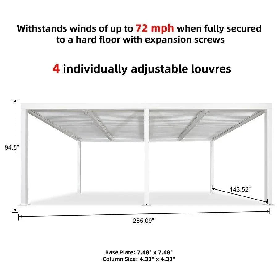PURPLE LEAF Athena Louvered Pergola Modern White Pergola with Adjustable Roof for Deck Backyard Garden