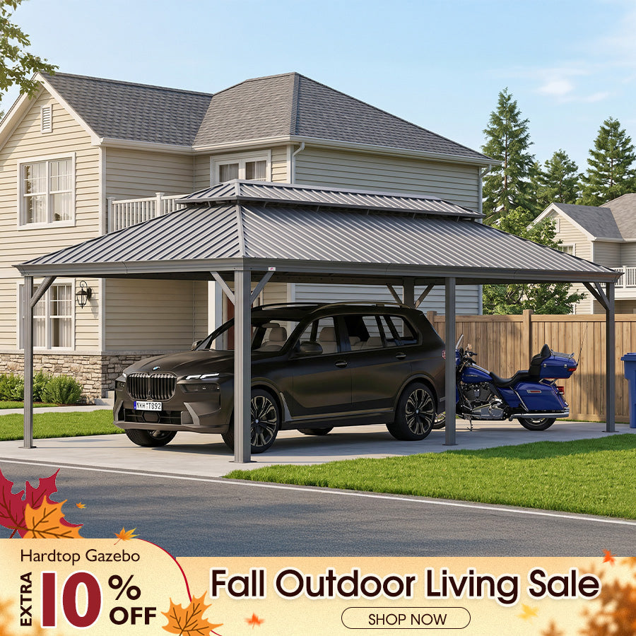 PURPLE LEAF Light Grey Metal Carport with Galvanized Steel Roof Heavy Duty Permanent Outdoor Car Shelter