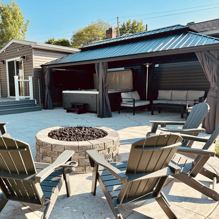 PURPLE LEAF Patio Gazebo for Backyard Grey Hardtop Galvanized Steel Roof Awning with Upgrade Curtain