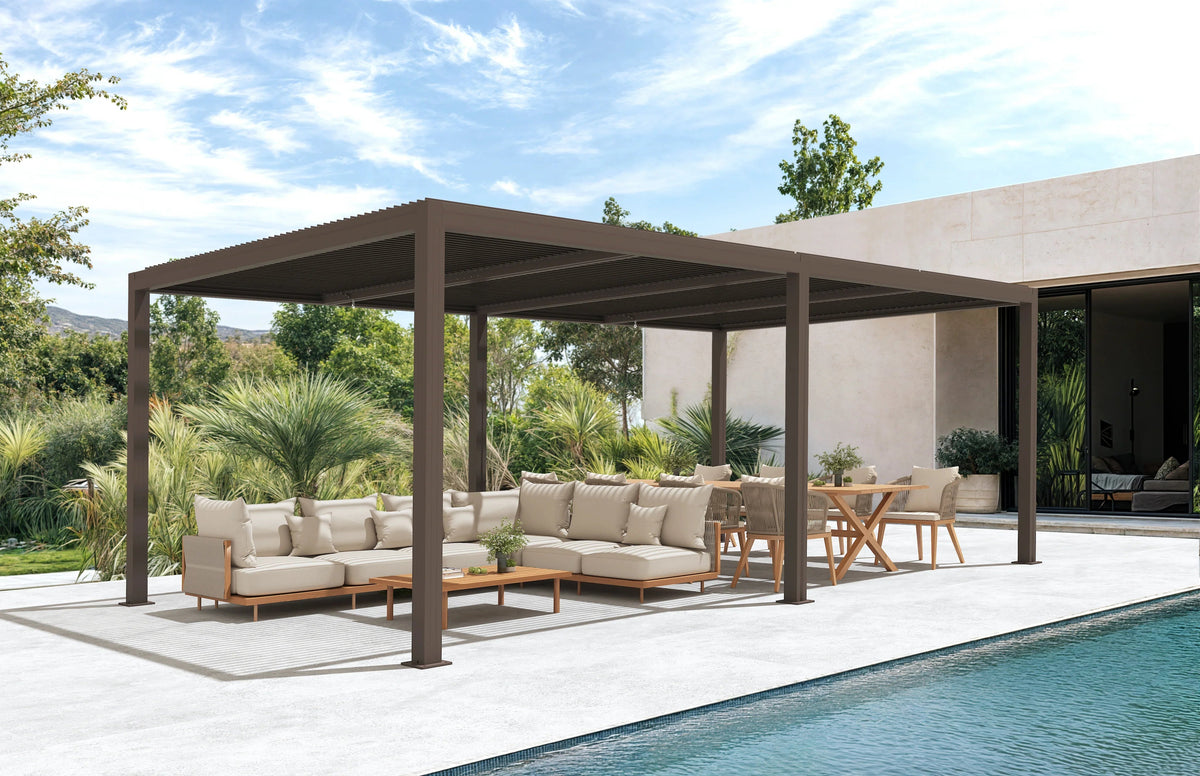 PURPLE LEAF Athena Outdoor Louvered Pergola Adjustable Metal Roof Bronze Hardtop Gazebo Patio Pavilion