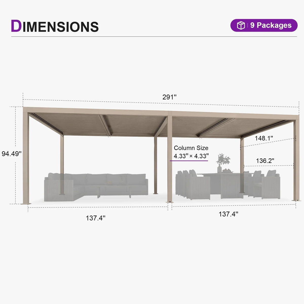 PURPLE LEAF Athena Louvered Pergola Champagne Outdoor Aluminum Pergola with Strip Lights Adjustable Gazebo for Patio Deck Garden