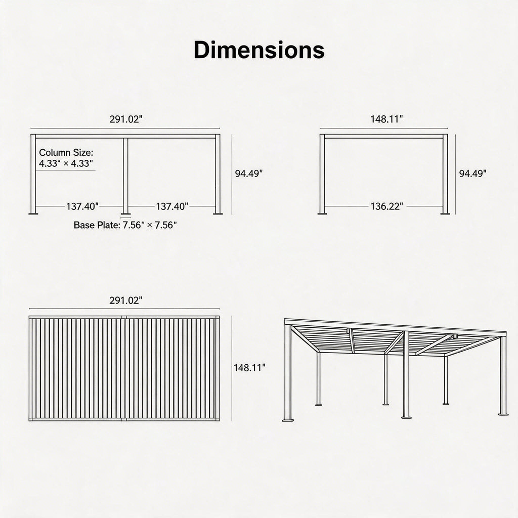 PURPLE LEAF Athena Louvered Pergola Grey Outdoor Aluminum Pergola with Strip Lights Adjustable Gazebo for Patio Deck Garden