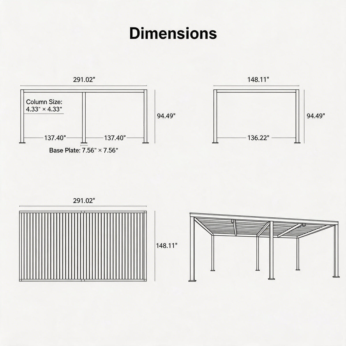 PURPLE LEAF Athena Louvered Pergola Grey Outdoor Aluminum Pergola with Strip Lights Adjustable Gazebo for Patio Deck Garden