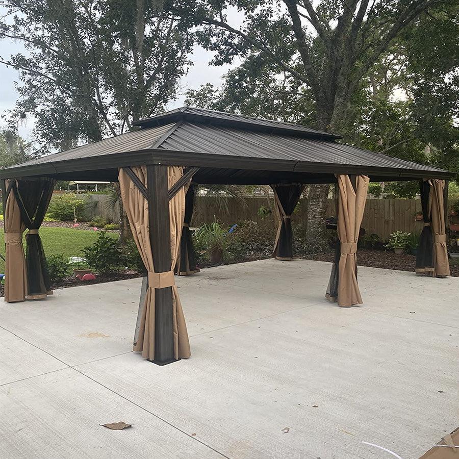 PURPLE LEAF Outdoor Hardtop Gazebo for Garden Bronze Double Roof Aluminum Frame Pavilion with Reinforcement Support Rod