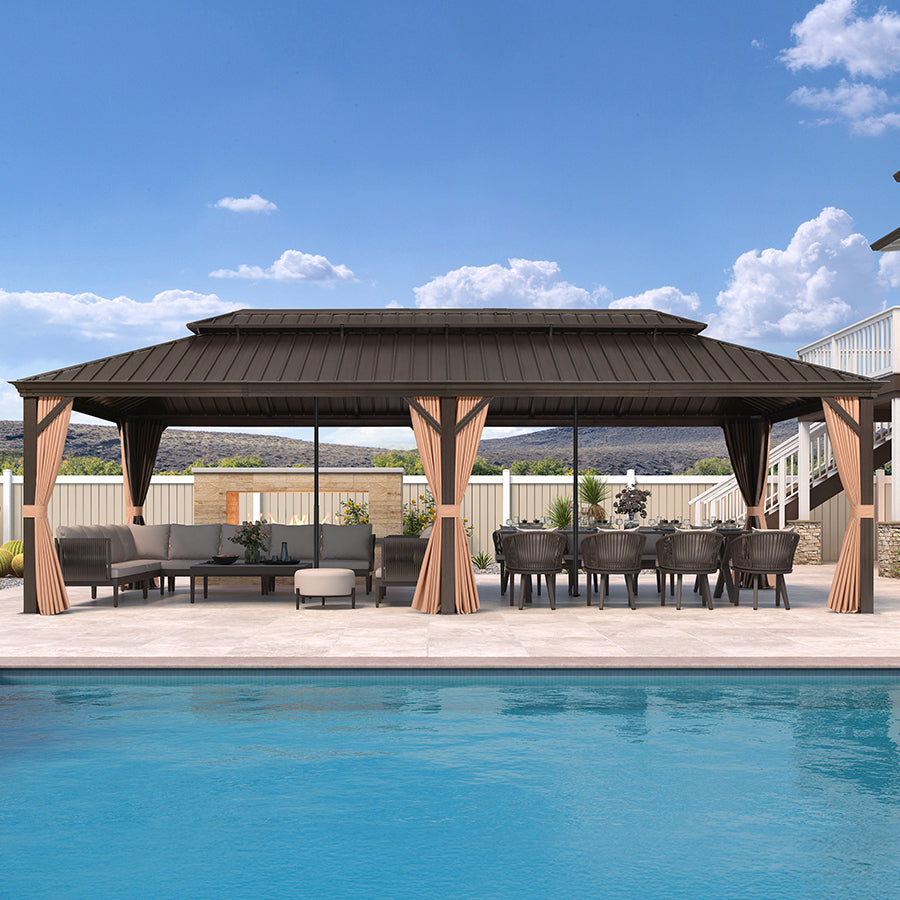 PURPLE LEAF Outdoor Hardtop Gazebo for Garden Bronze Double Roof Aluminum Frame Pavilion with Reinforcement Support Rod