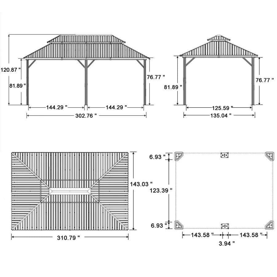 PURPLE LEAF Patio Gazebo for Backyard Grey Hardtop Galvanized Steel Roof Awning String Lights-milky