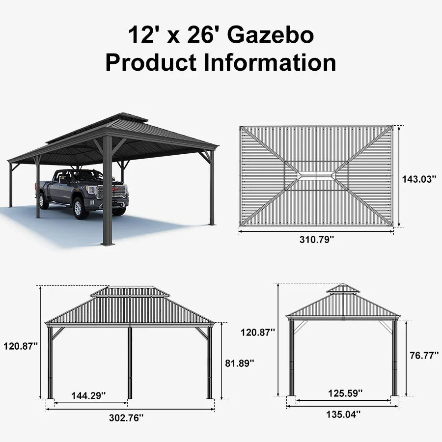 PURPLE LEAF Outdoor Metal Carport with Grey Steel Roof and Aluminum Frame Protective Shelter