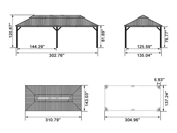 PURPLE LEAF Patio Gazebo for Backyard Grey Hardtop Galvanized Steel Roof Awning with String Lights-clear