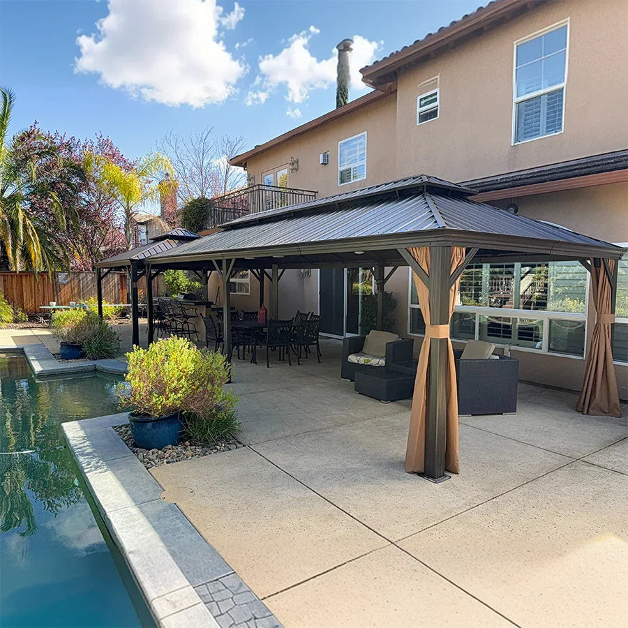 PURPLE LEAF Outdoor Hardtop Gazebo for Garden Bronze Double Roof Aluminum Frame Pavilion