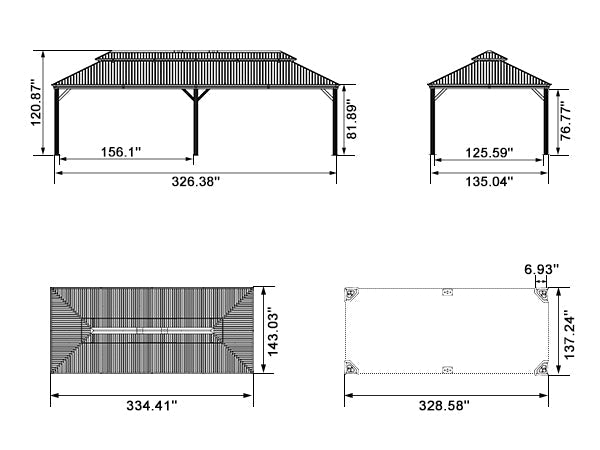 PURPLE LEAF Patio Gazebo for Backyard Grey Hardtop Galvanized Steel Roof Awning with String Lights-clear