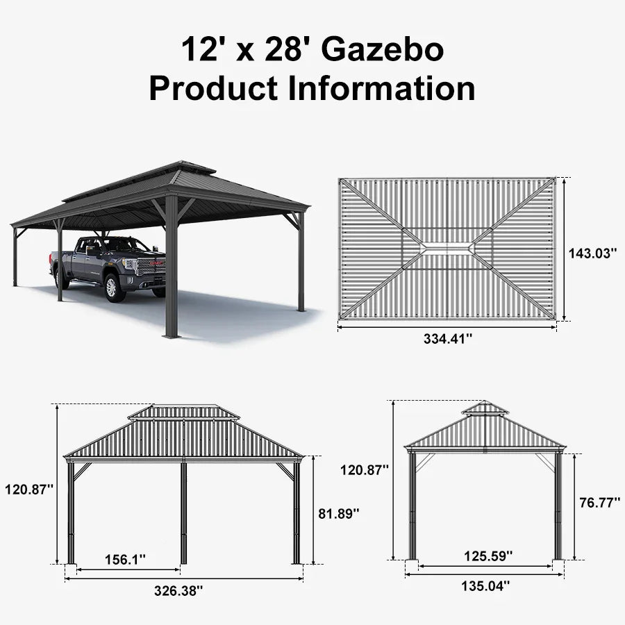 PURPLE LEAF Outdoor Metal Carport with Grey Steel Roof and Aluminum Frame Protective Shelter