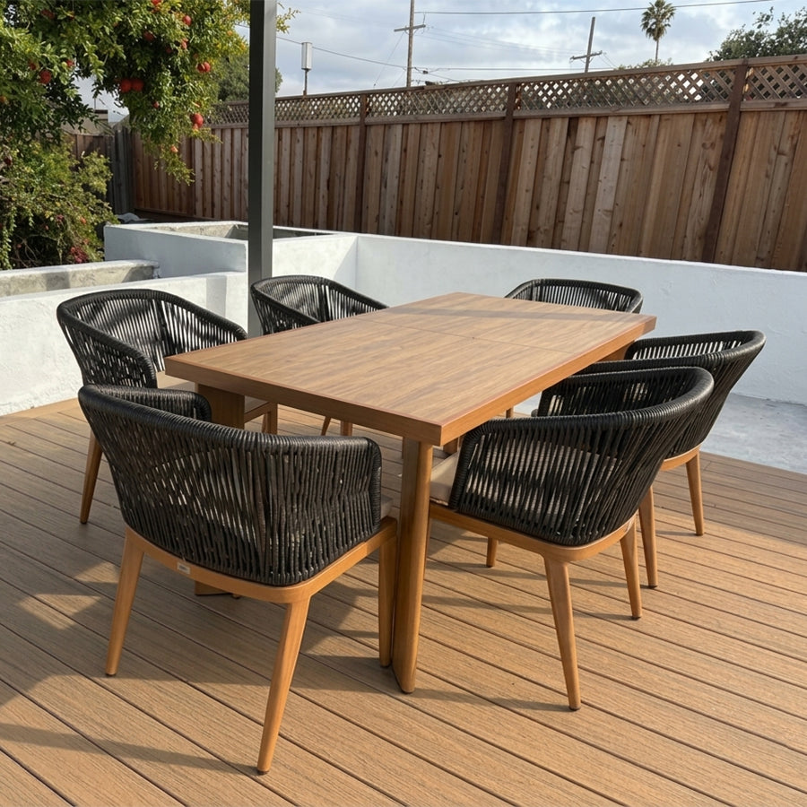 PURPLE LEAF Patio Dining Set with Sunbrella Fabric Cushions and Aluminum Table All-Weather Wicker Patio Table Set for Deck