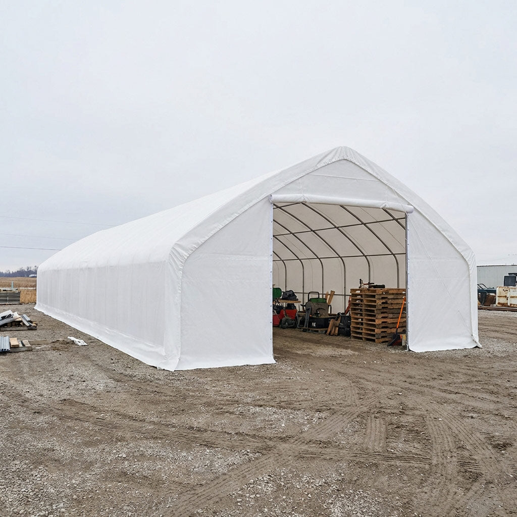 30' x 70' Straight Wall Peak Ceiling Storage Shelter with Heavy Duty 10 oz PE Cover TMG-ST3072E (Previously ST3070E)