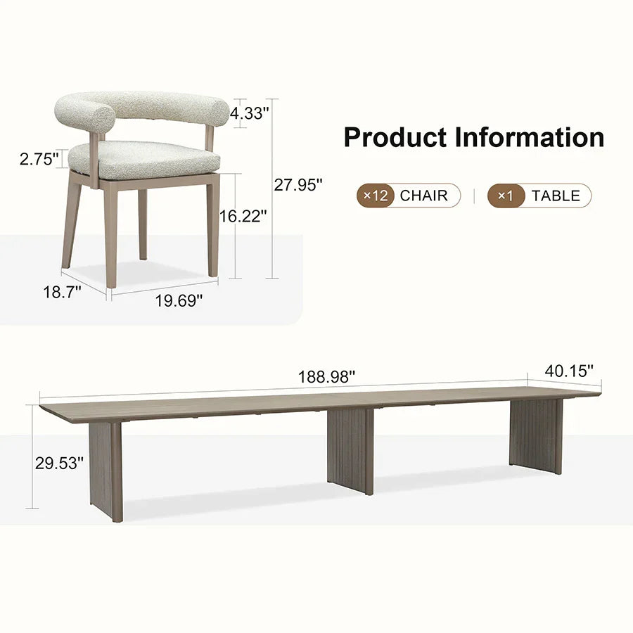 PURPLE LEAF Provence Patio Dining Set Luxury Modern Conversation Set Aluminum Large Rectangle Dining Table and Chairs with Olefin Cushion Outdoor Furniture Set for Garden Porch Deck Backyard