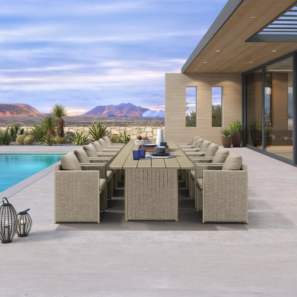 PURPLE LEAF Sanori Patio Dining Set Modern Large Weather-Resistant Table and Aluminum Chairs with Cushions for Garden Beige