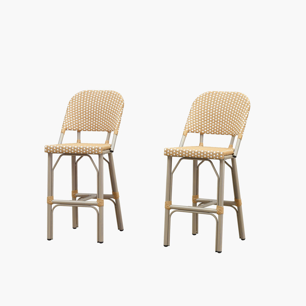 PURPLE LEAF Outdoor Bar Height Stools Set of 2 French Country Patio Rattan Bar Stool Chairs Outdoor Armless Barstools for Porch Garden Indoor Kitchen