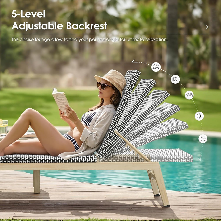 PURPLE LEAF Pool Oversized Lounge Chairs Rattan Aluminium Patio Chaise Lounge Outdoor Adjustable Recliner Finish Loungers Woven PE Sun Chairs for Poolside Deck Beach