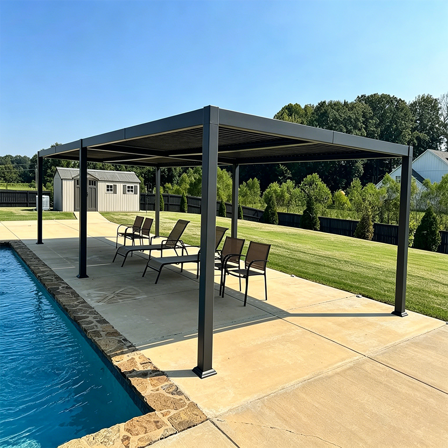 PURPLE LEAF Caesar Solar Louvered Pergola with LED Strip Lights and Control Panel Aluminum Outdoor Pergola with Adjustable Roof for Patio Deck Garden Yard Gray