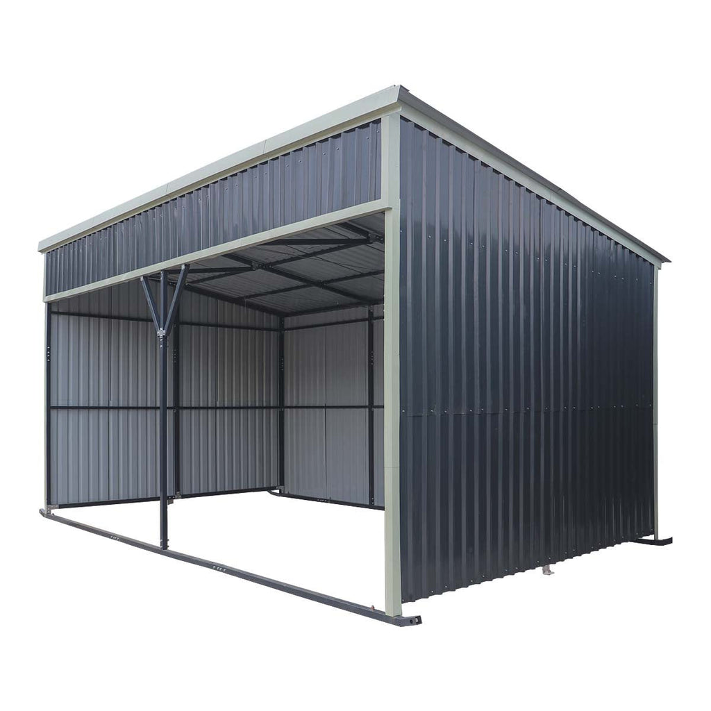 12' x 20' Horse Run-In Shed with Portable Skid Mount and Wide Front Opening for Livestock Shelter, Bolts & Nuts Assembling TMG-MSK1220