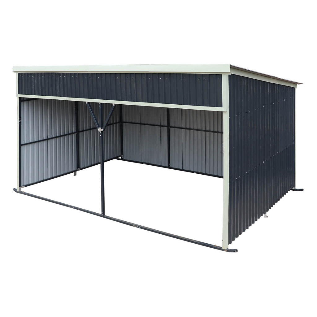 12' x 20' Horse Run-In Shed with Portable Skid Mount and Wide Front Opening for Livestock Shelter, Bolts & Nuts Assembling TMG-MSK1220