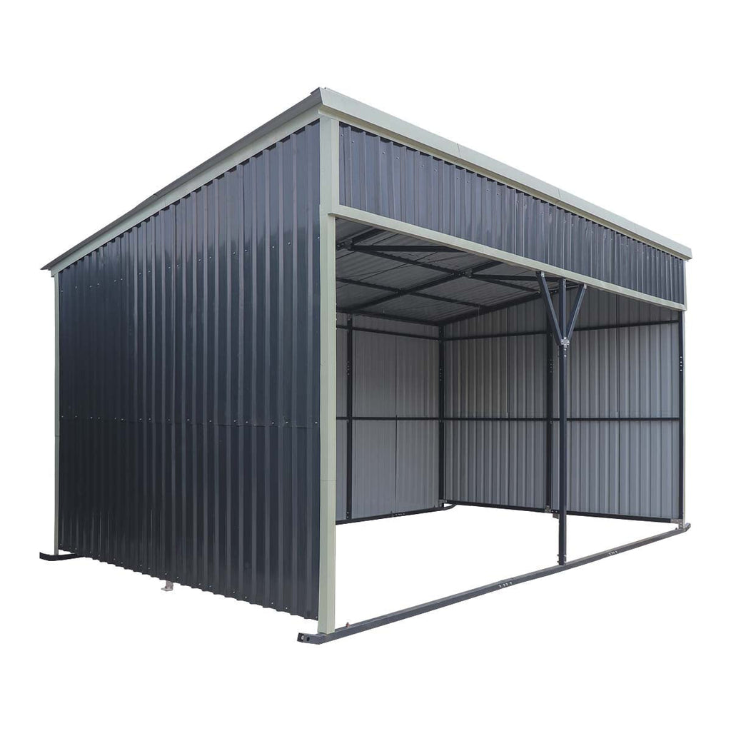 12' x 20' Horse Run-In Shed with Portable Skid Mount and Wide Front Opening for Livestock Shelter, Bolts & Nuts Assembling TMG-MSK1220