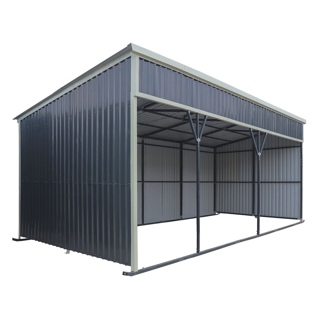 12’ x 27’ Horse Run-In Shed with Portable Skid Mount and Wide Front Opening for Livestock Shelter, Bolts & Nuts Assembling TMG-MSK1227