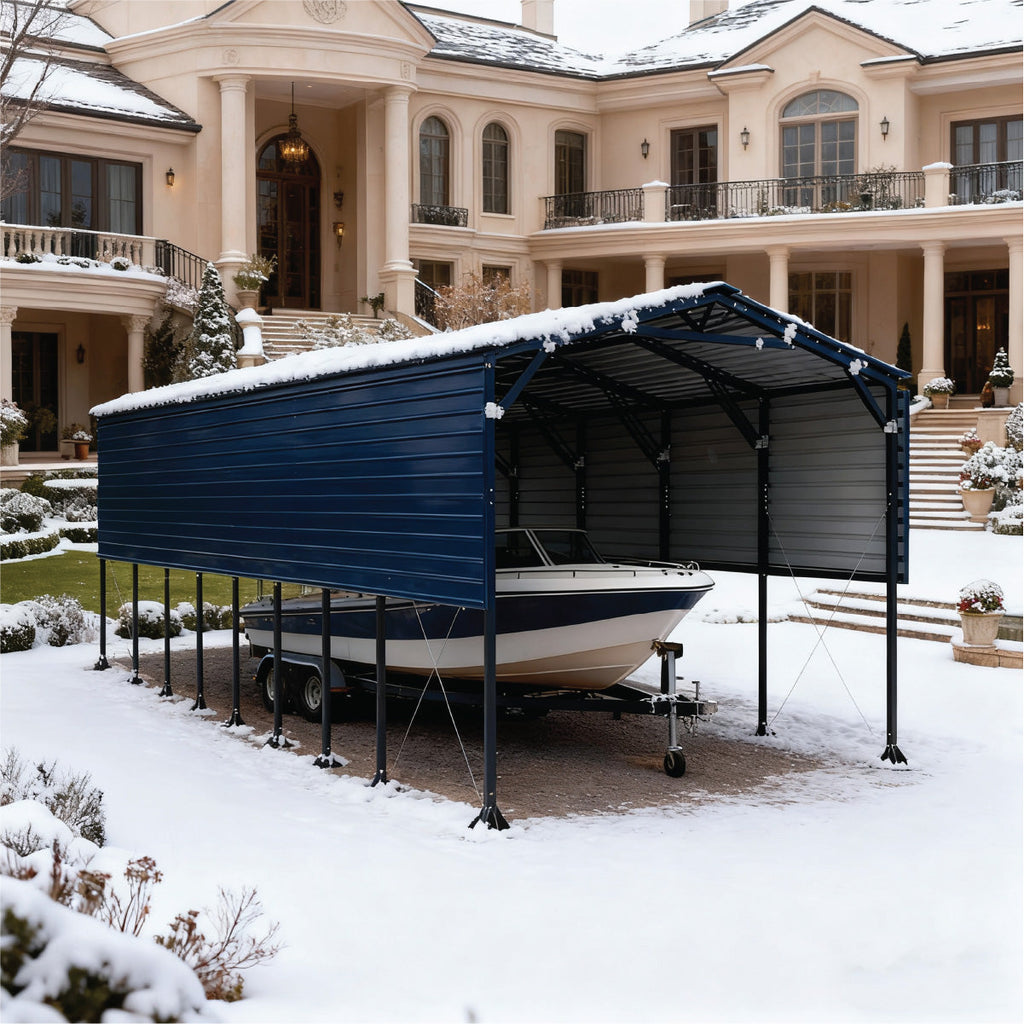12' x 30' Metal Shed Boat Shelter, 12.3' Peak Height, 11' Clearance TMG-MSB1230