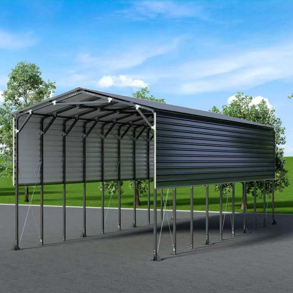12' x 30' Metal Shed Boat Shelter, 12.3' Peak Height, 11' Clearance TMG-MSB1230