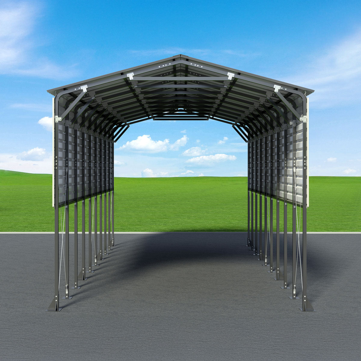 12' x 30' Metal Shed Boat Shelter, 12.3' Peak Height, 11' Clearance TMG-MSB1230