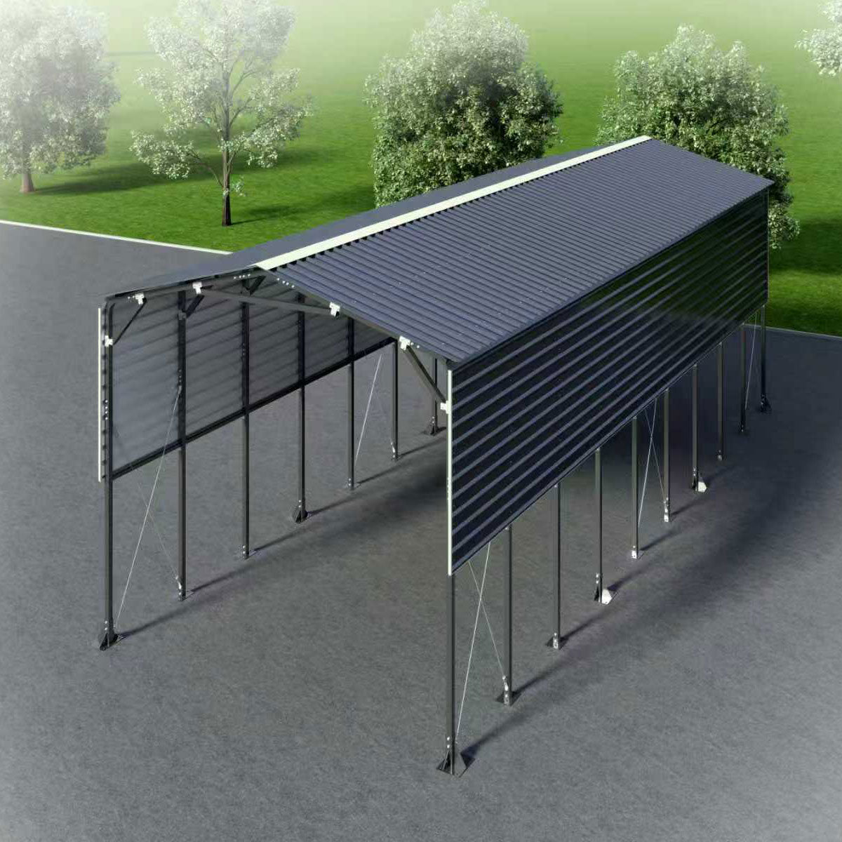 12' x 30' Metal Shed Boat Shelter, 12.3' Peak Height, 11' Clearance TMG-MSB1230