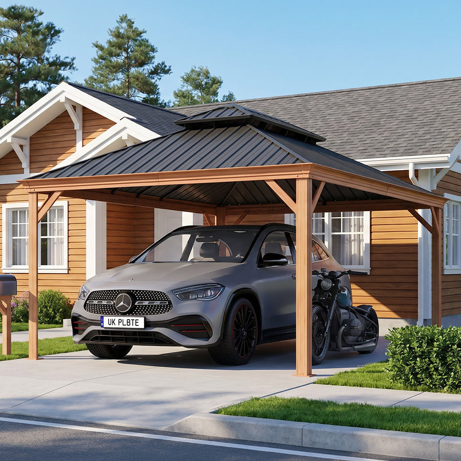 PURPLE LEAF Outdoor Aluminum Carport Heavy-Duty with Wood Grain Aluminum Frame