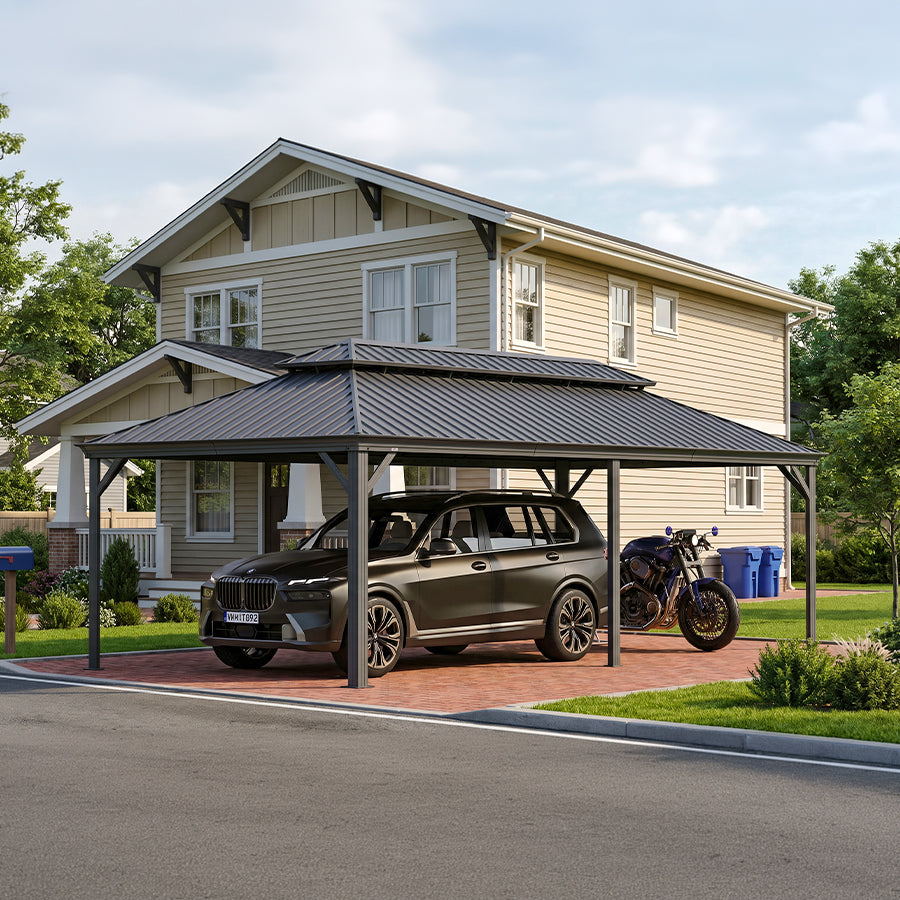 PURPLE LEAF Outdoor Metal Carport with Grey Steel Roof and Aluminum Frame Protective Shelter
